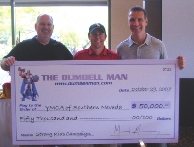 Pictured above, left to right are: Joe Gordon, COO, The Dumbell Man; Dan Dolby, Executive Director, YMCA; and Michael Garvey, President, The Dumbell Man.